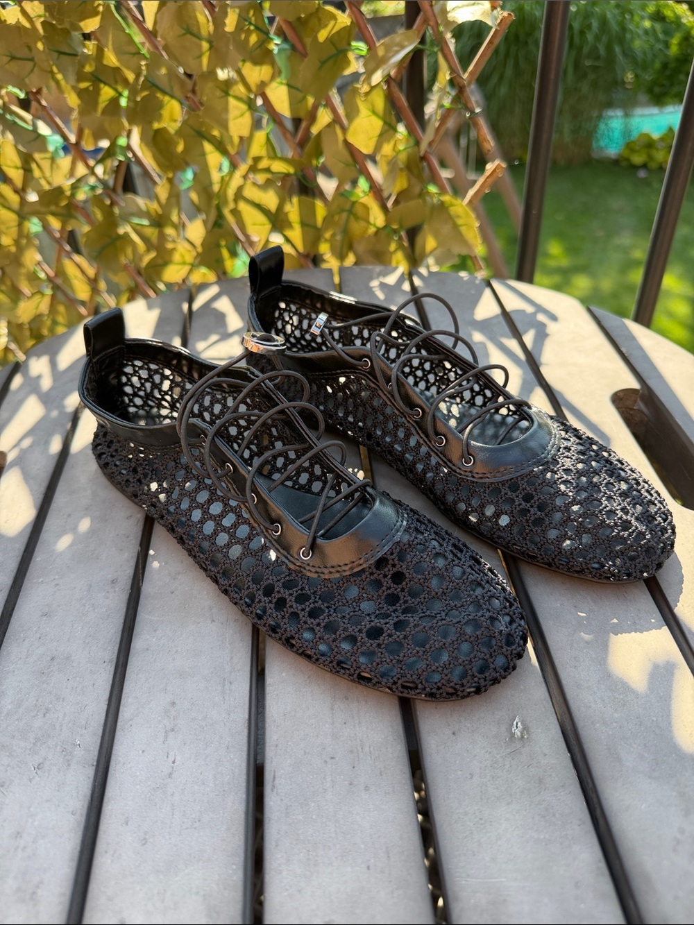 Zara Black Crochet Lace-Up Flats